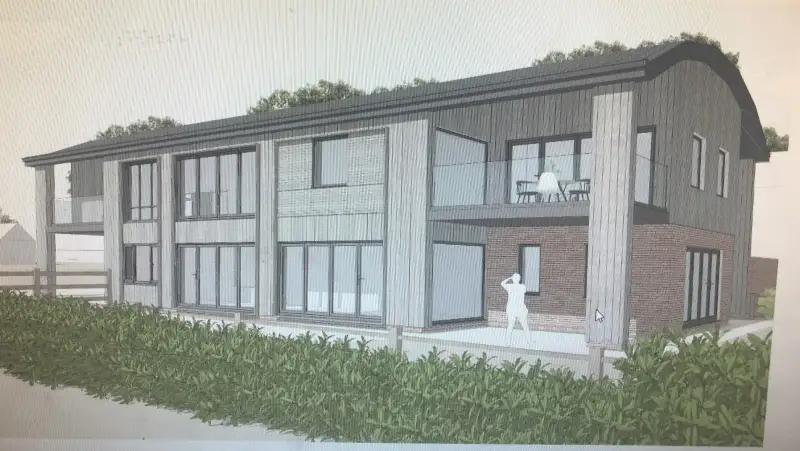 Architects image showing the finished design of this agricultural barn style property: Swipe To View More Images